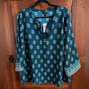 J. Jill Teal Floral Blouse